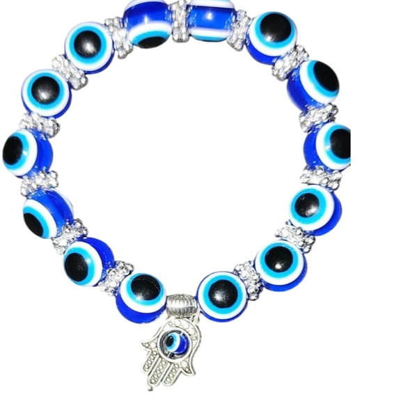 Blue Evil Eye Bracelet with Silver Charm - Picture 3 of 4